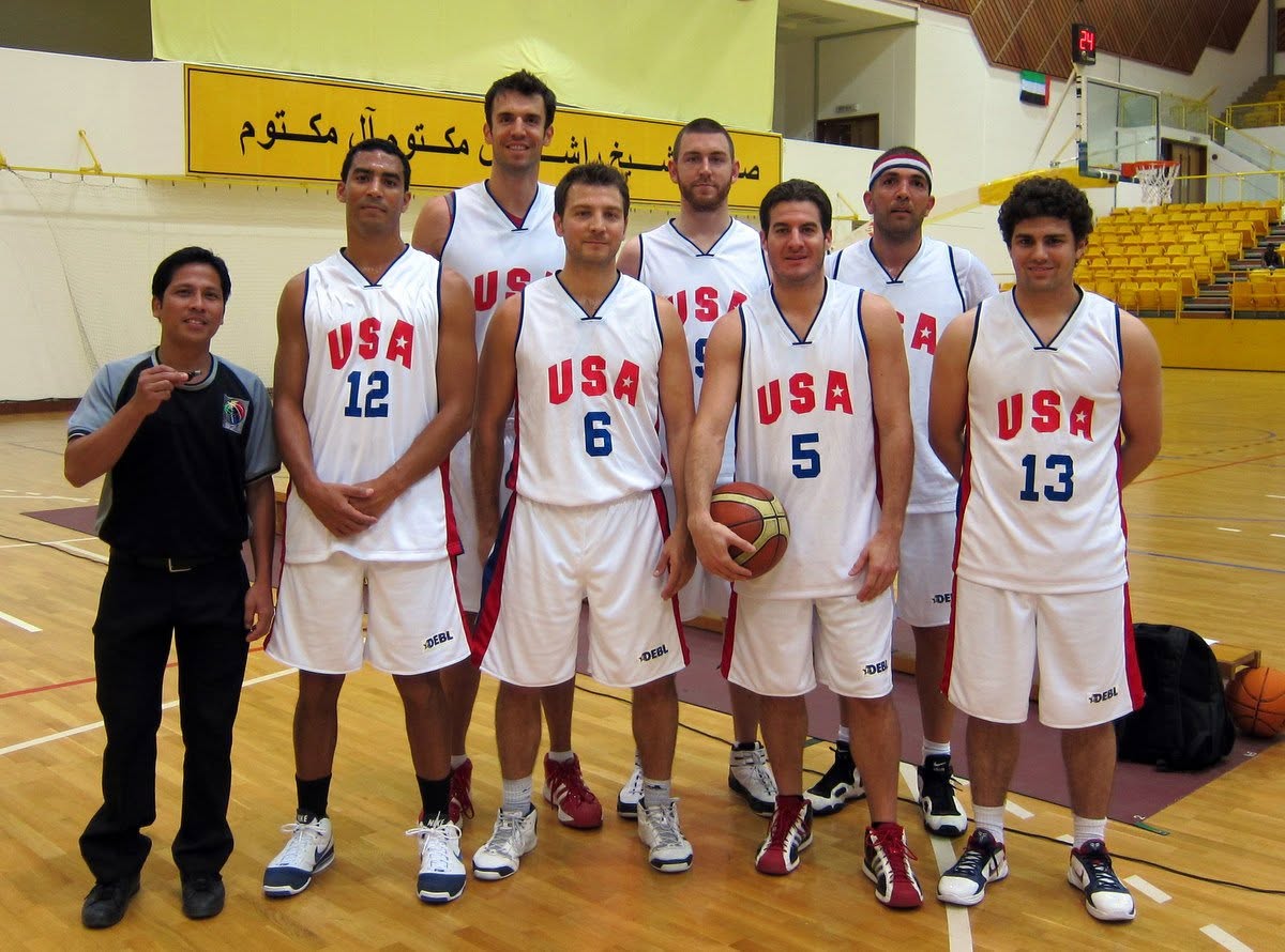 Brian Sigafoos with a recreational basketball team in Dubai